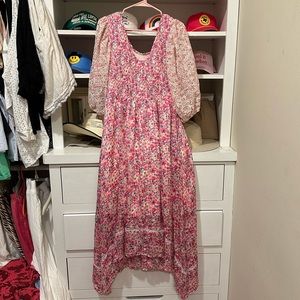Beautiful smocked top floral midi dress